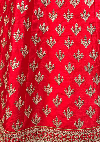 Red Zariwork Raw Silk Designer Gown - koskii
