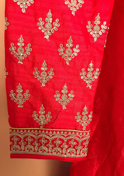 Red Zariwork Raw Silk Designer Gown - koskii