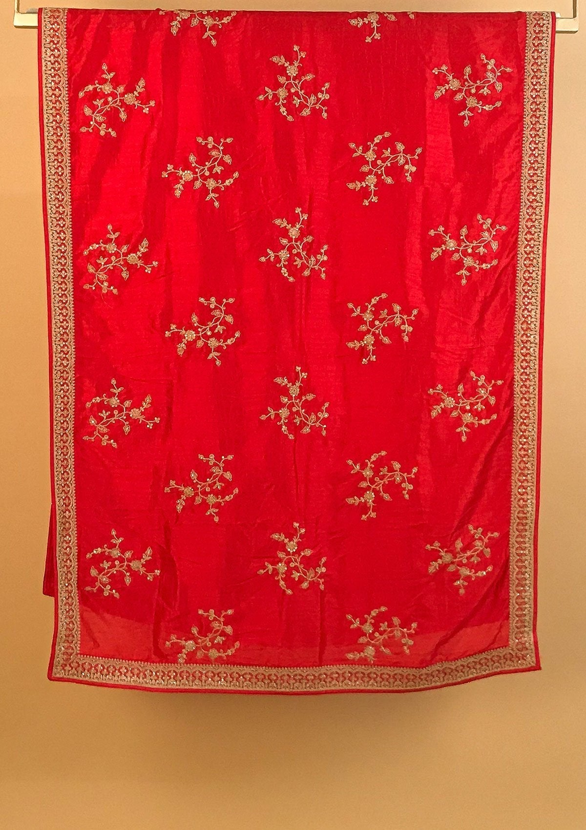 Red Zariwork Raw Silk Designer Gown - koskii