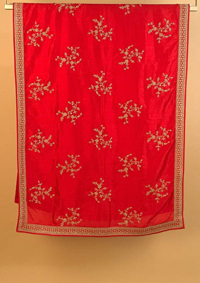 Red Zariwork Raw Silk Designer Gown - koskii
