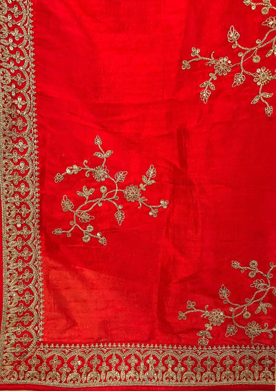 Red Zariwork Raw Silk Designer Gown - koskii