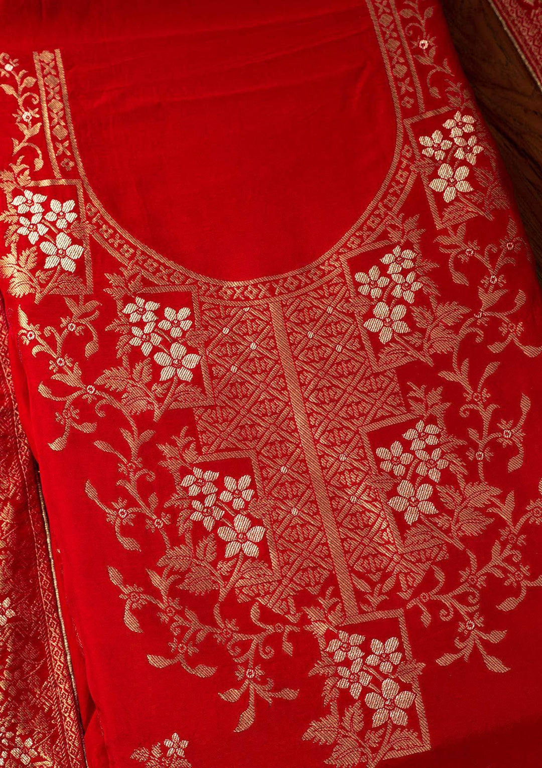 Red Zariwork Semi Crepe Designer Semi-Stitched Salwar Suit - koskii