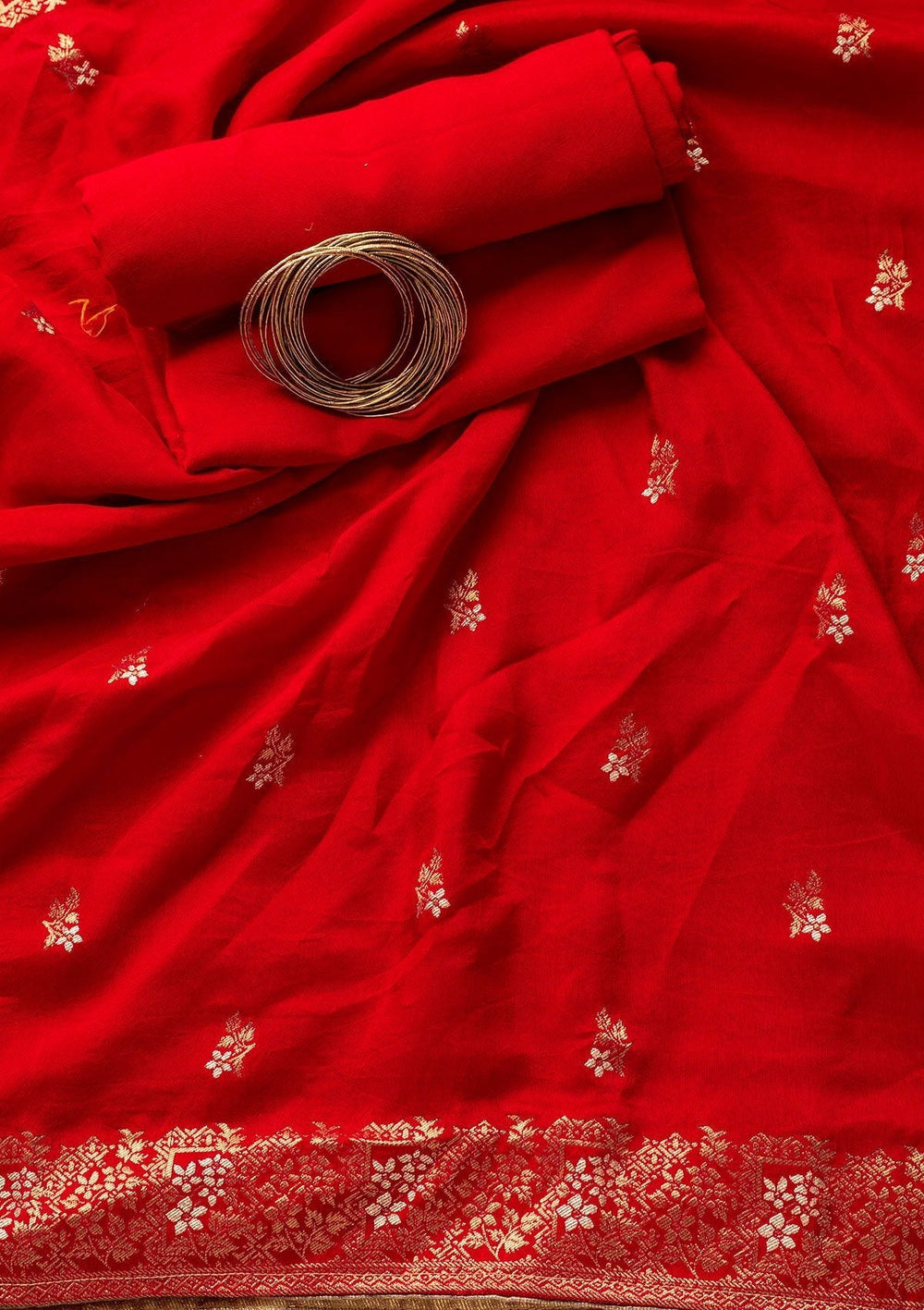 Red Zariwork Semi Crepe Designer Semi-Stitched Salwar Suit - koskii