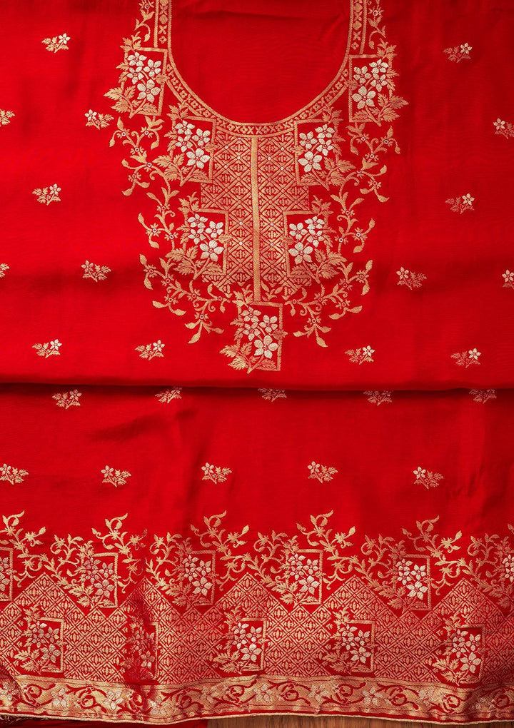 Red Zariwork Semi Crepe Designer Semi-Stitched Salwar Suit - koskii