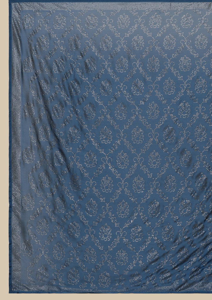 Royal Blue Swarovski  Satin Designer Saree - koskii