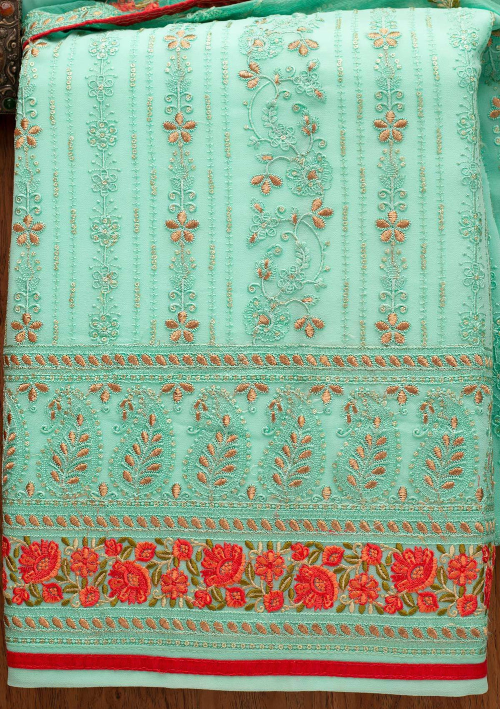 Sea Green Chikankari Georgette Designer Unstitched Salwar Suit - koskii