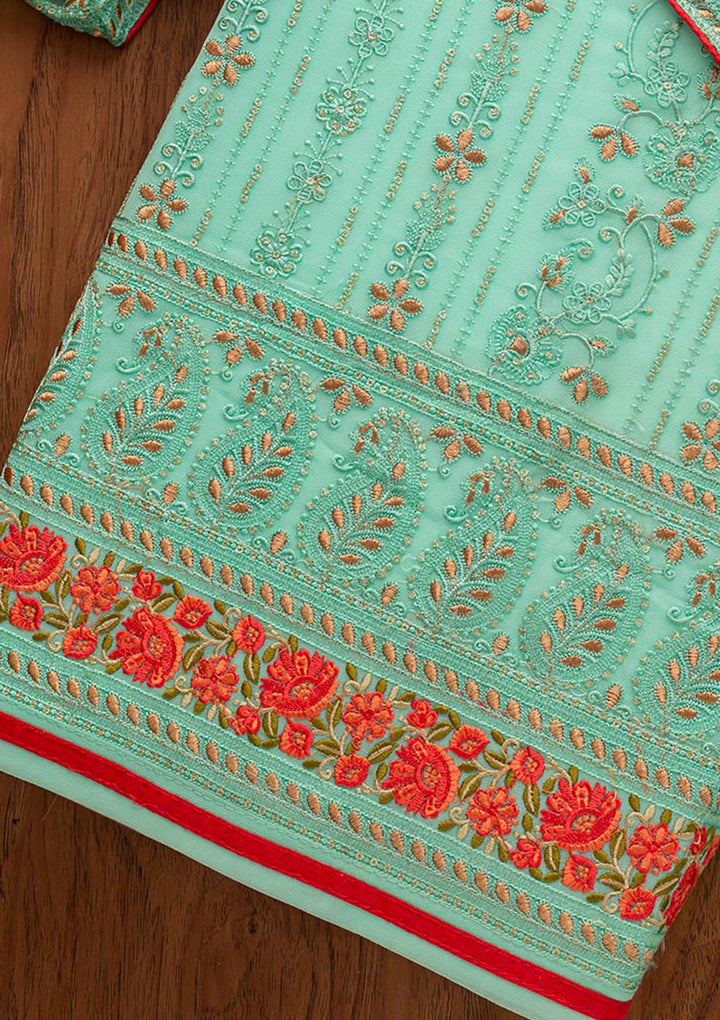 Sea Green Chikankari Georgette Designer Unstitched Salwar Suit - koskii