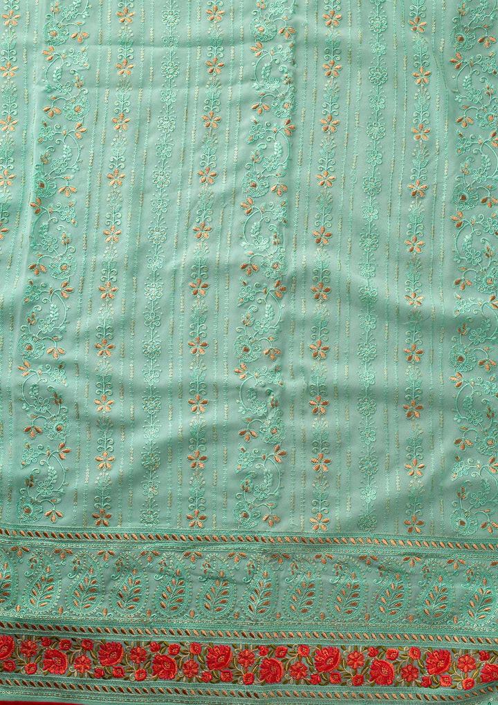 Sea Green Chikankari Georgette Designer Unstitched Salwar Suit - koskii