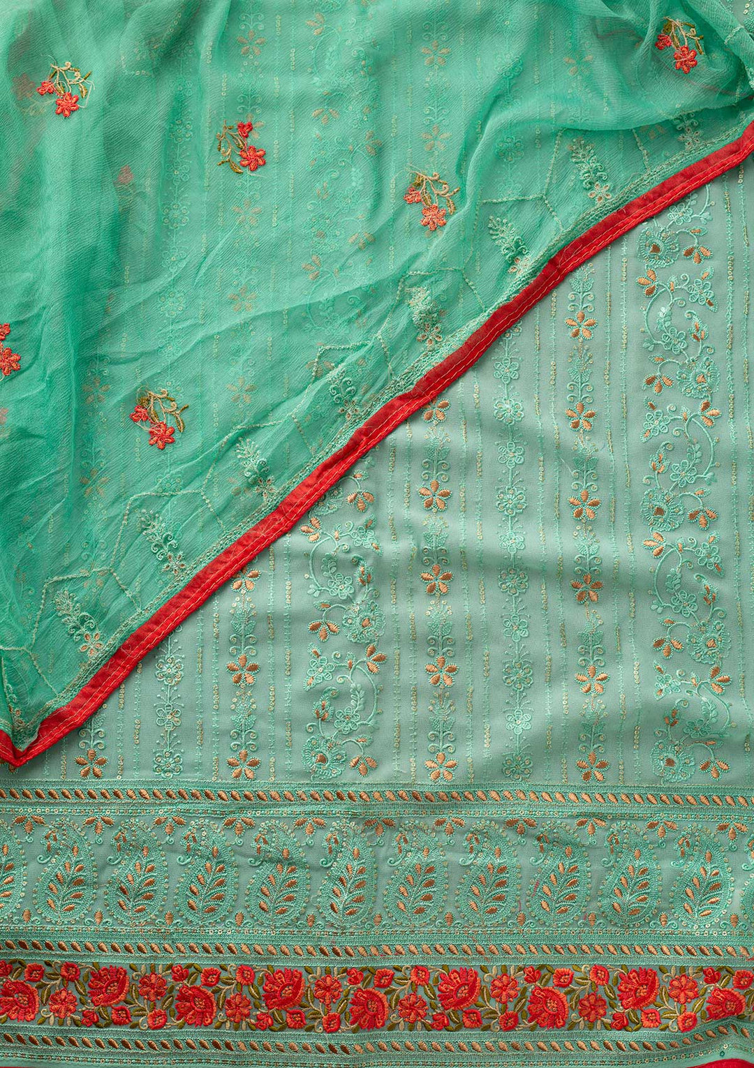 Sea Green Chikankari Georgette Designer Unstitched Salwar Suit - koskii