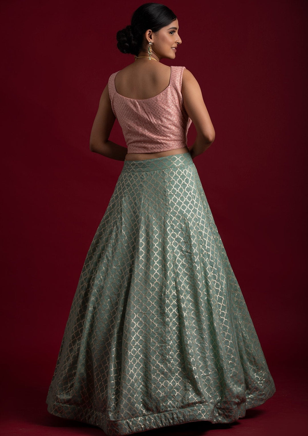 Sea Green Sequins Art Silk Designer Lehenga - koskii