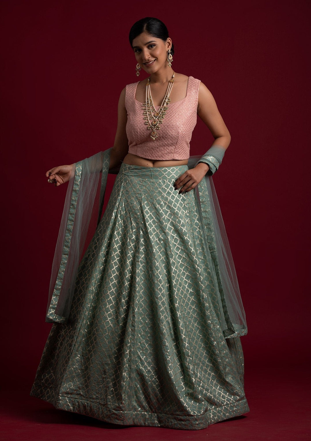 Sea Green Sequins Art Silk Designer Lehenga - koskii