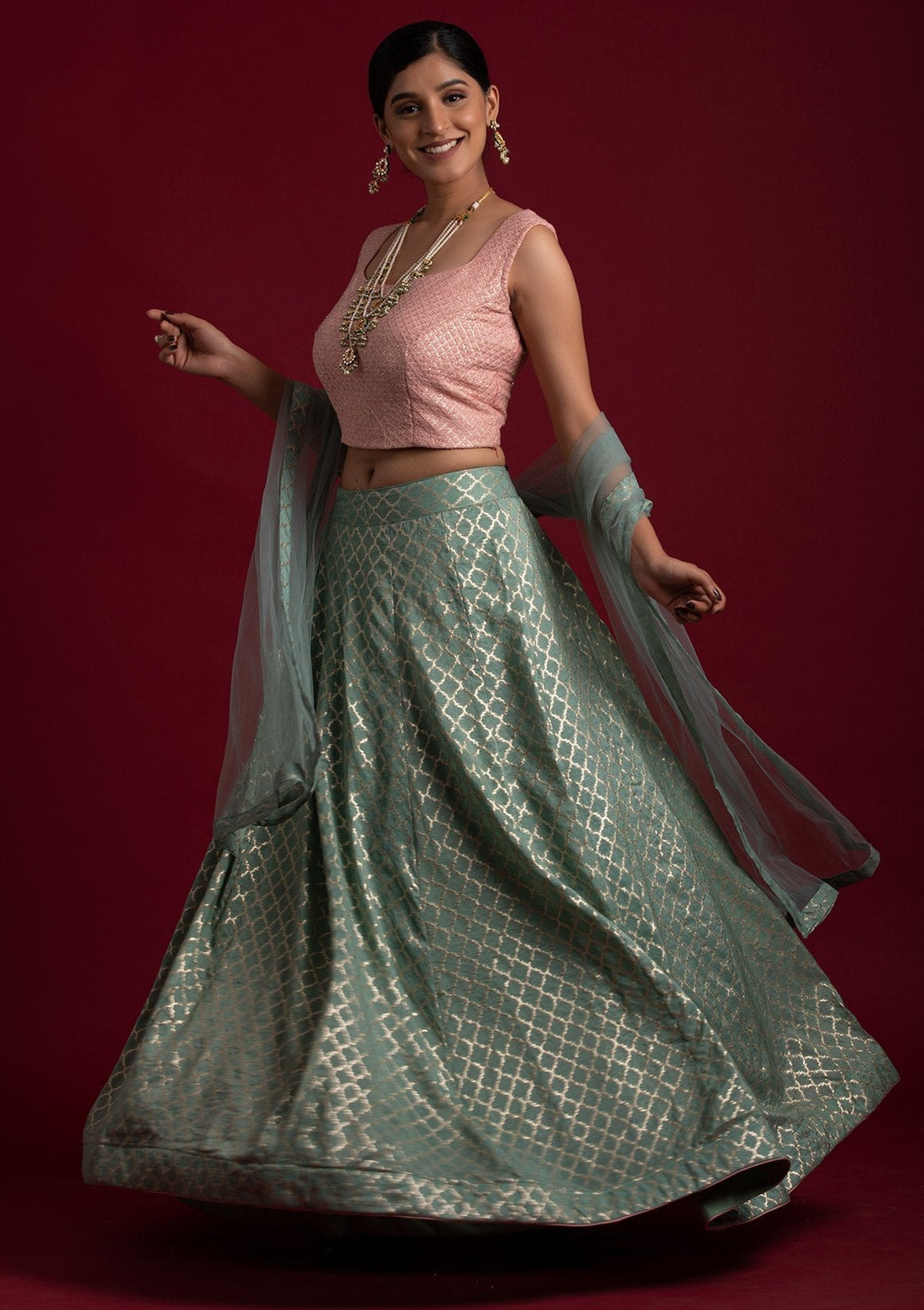 Sea Green Sequins Art Silk Designer Lehenga - koskii