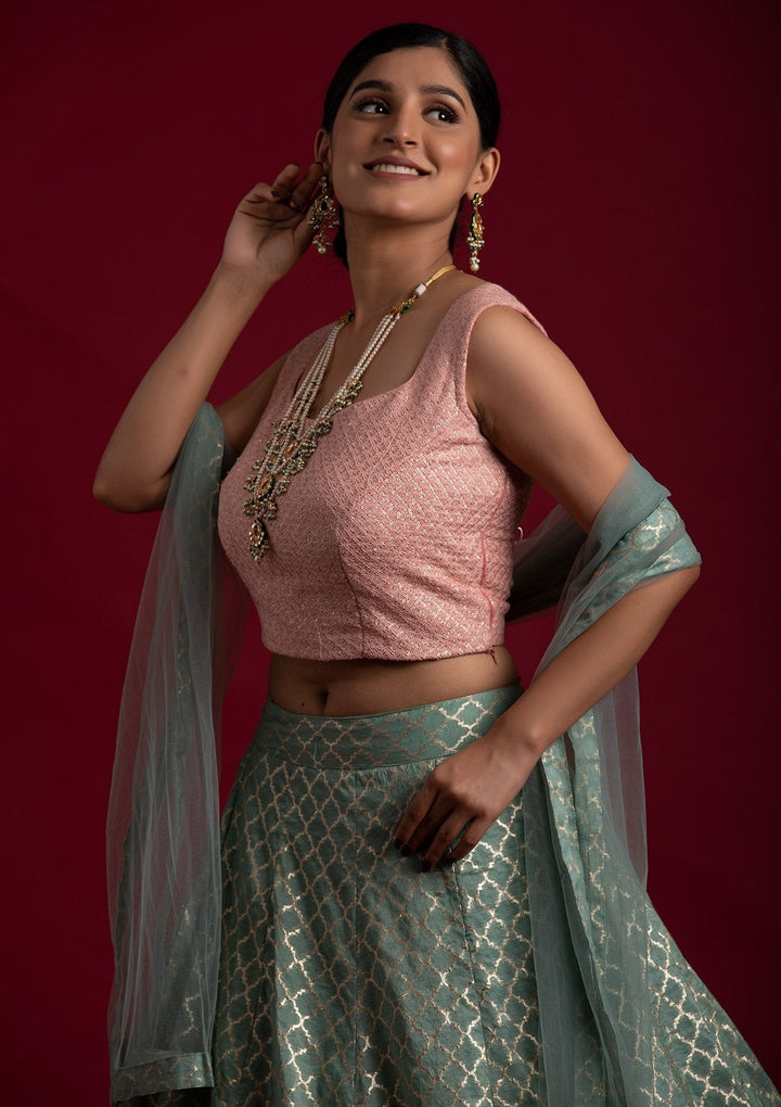 Sea Green Sequins Art Silk Designer Lehenga - koskii