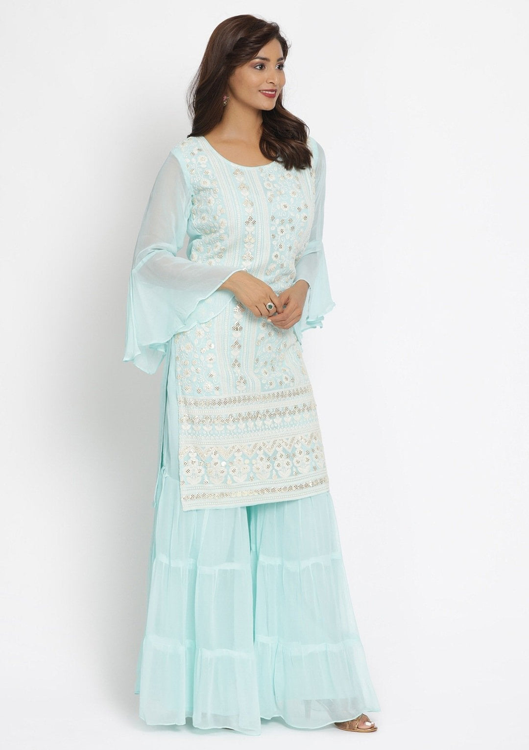 Sea Green Sequins Georgette Designer Salwar Suit - koskii