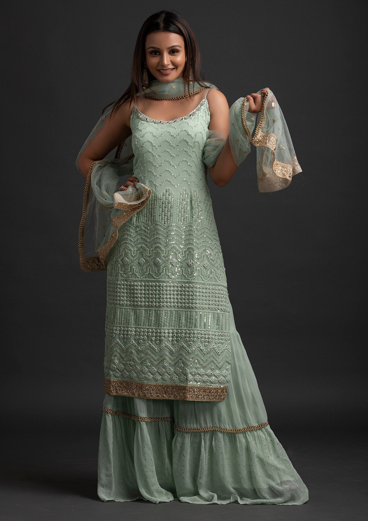 Sea Green Sequins Georgette Designer Salwar Suit - koskii
