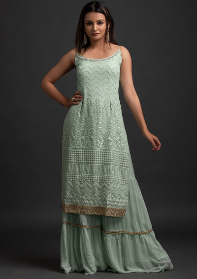 Sea Green Sequins Georgette Designer Salwar Suit - koskii