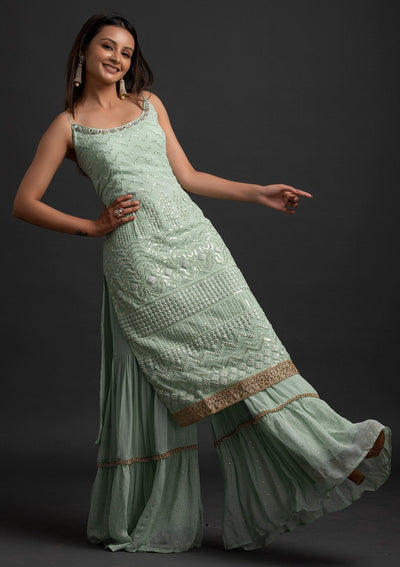 Sea Green Sequins Georgette Designer Salwar Suit - koskii