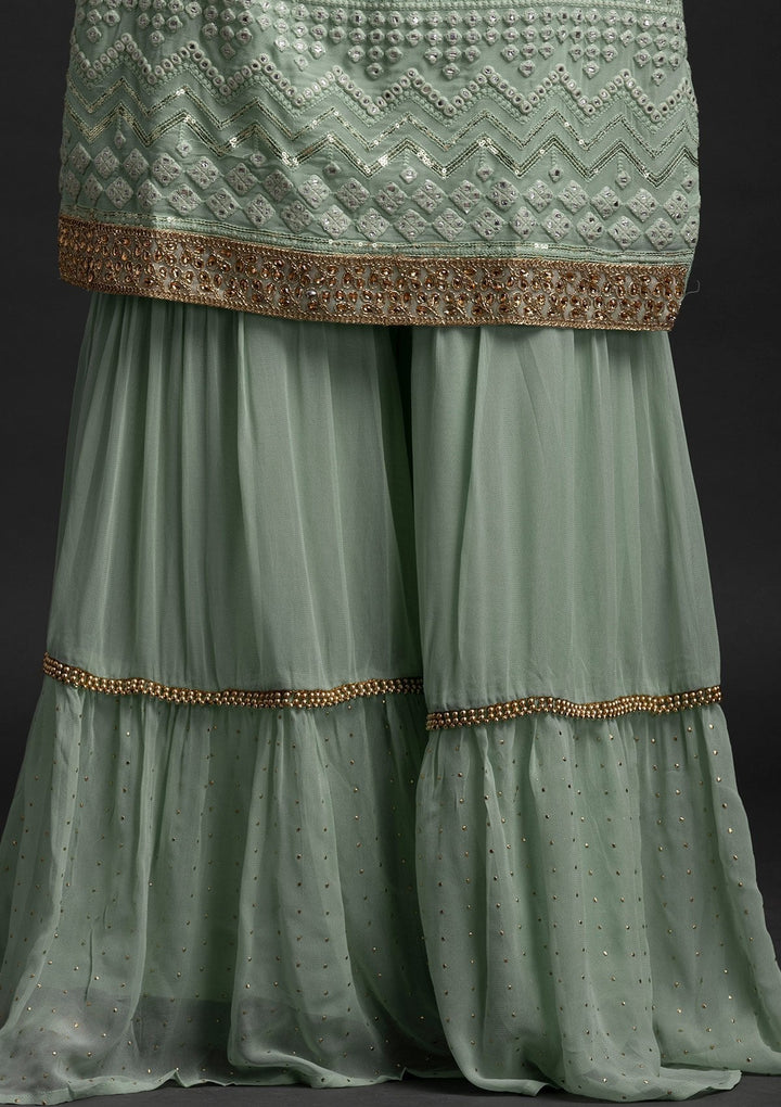 Sea Green Sequins Georgette Designer Salwar Suit - koskii