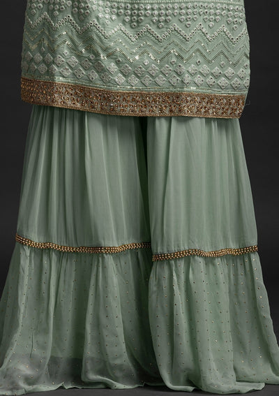 Sea Green Sequins Georgette Designer Salwar Suit - koskii