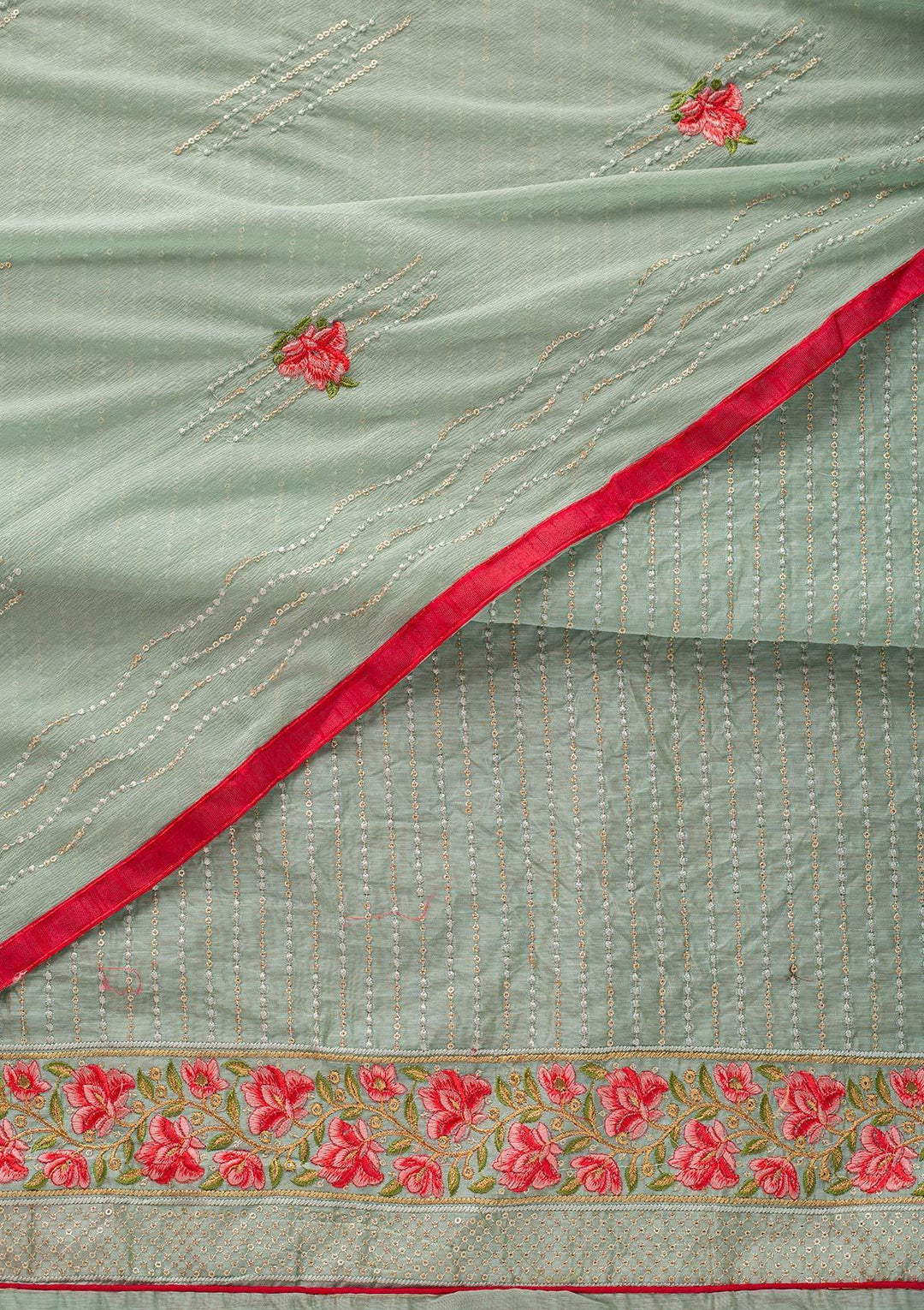 Sea Green Threadwork Georgette Designer Unstitched Salwar Suit - koskii