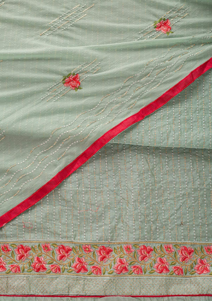 Sea Green Threadwork Georgette Designer Unstitched Salwar Suit - koskii