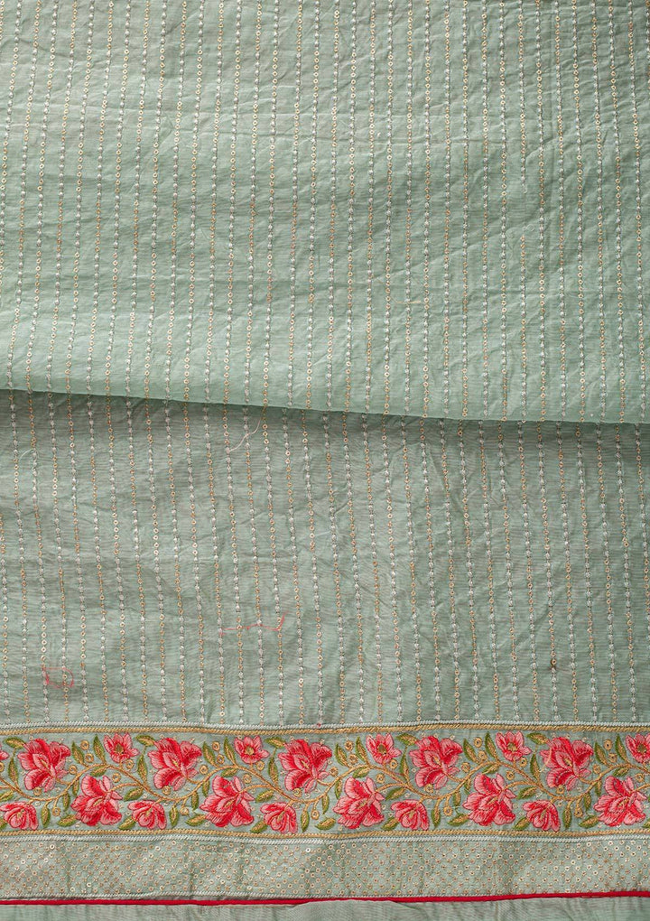 Sea Green Threadwork Georgette Designer Unstitched Salwar Suit - koskii