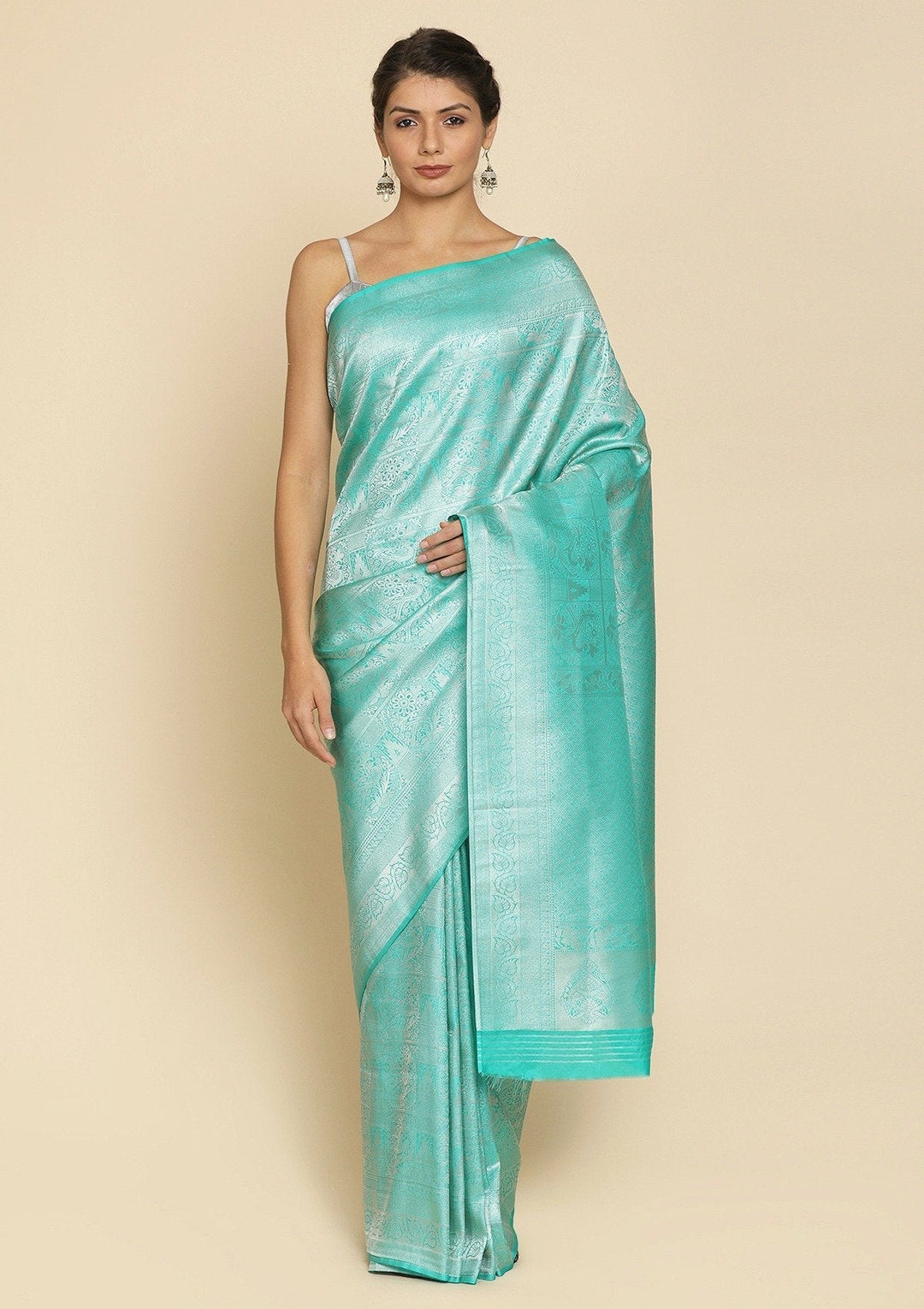 Sea Green Zariwork Art Silk Designer Saree - koskii