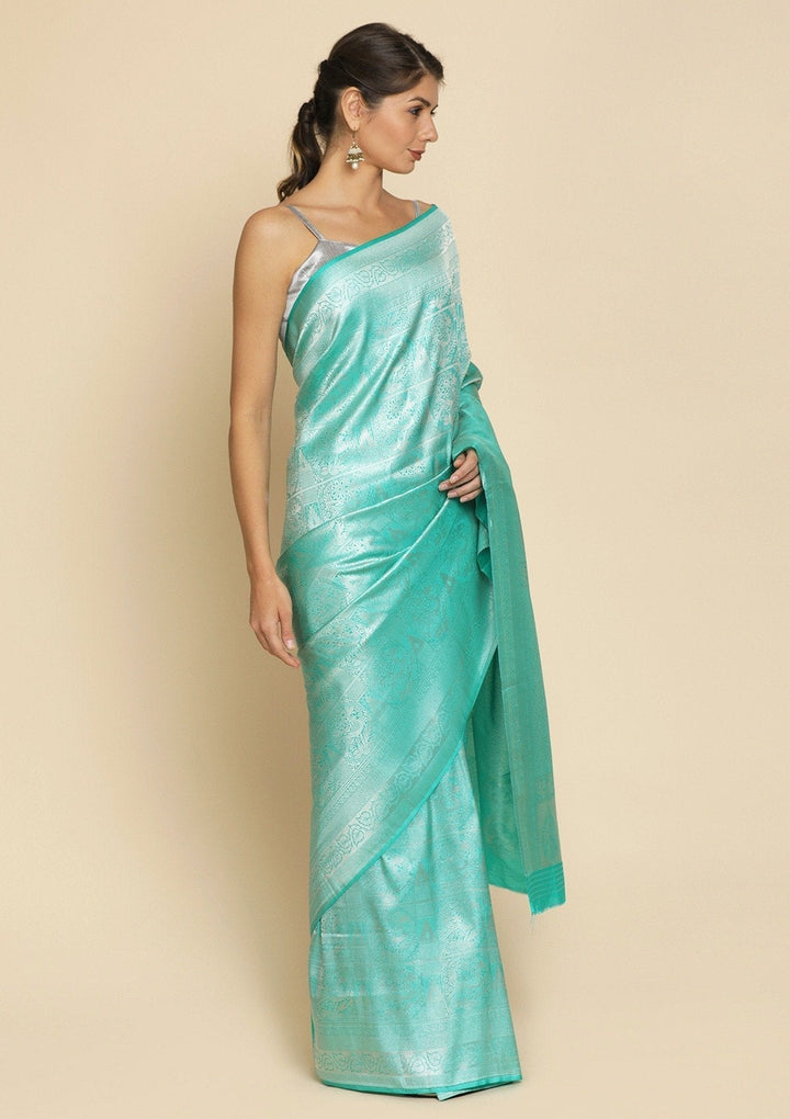 Sea Green Zariwork Art Silk Designer Saree - koskii