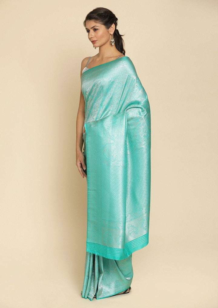 Sea Green Zariwork Art Silk Designer Saree - koskii