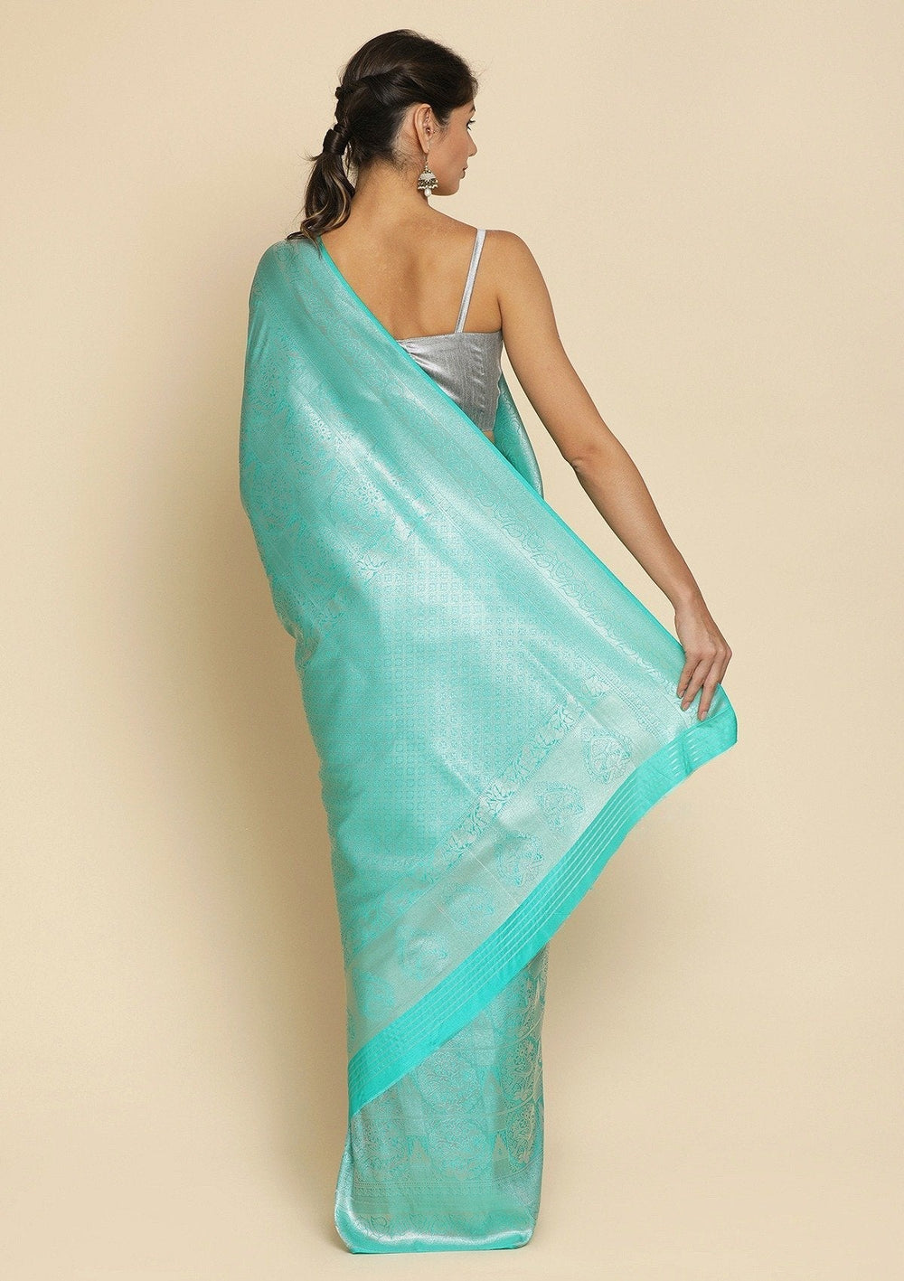 Sea Green Zariwork Art Silk Designer Saree - koskii