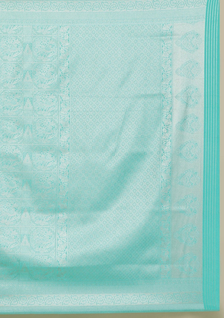 Sea Green Zariwork Art Silk Designer Saree - koskii