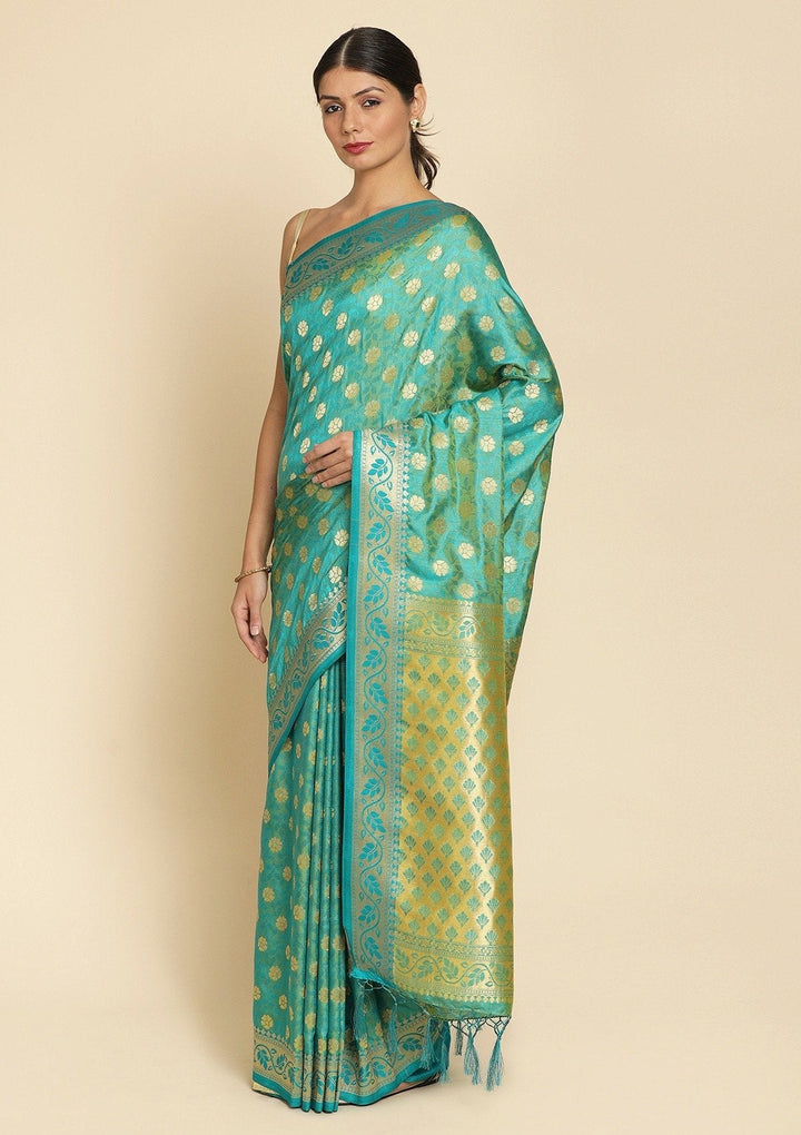 Sea Green Zariwork Art Silk Designer Saree - koskii