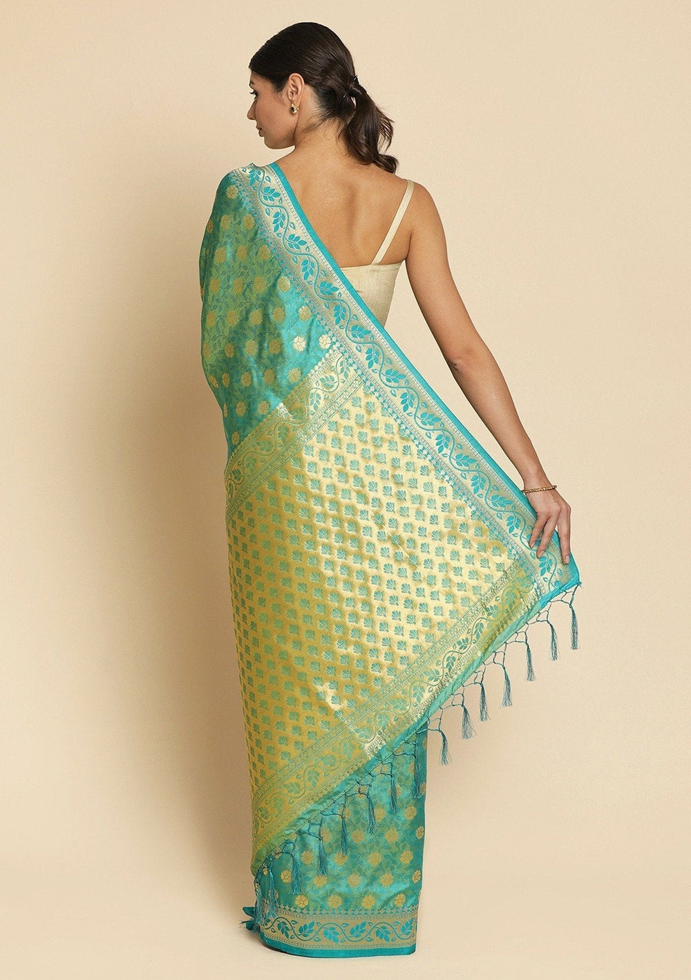Sea Green Zariwork Art Silk Designer Saree - koskii