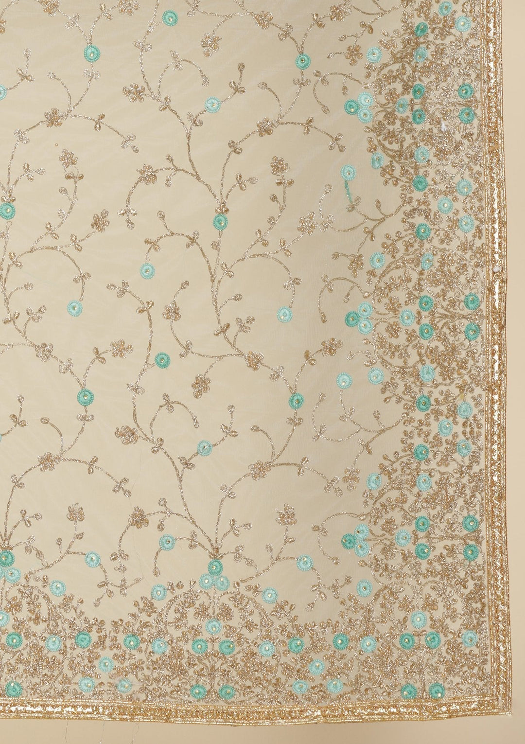 Sea Green Pearlwork  Net Designer Saree - koskii