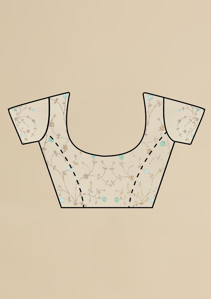 Sea Green Pearlwork  Net Designer Saree - koskii