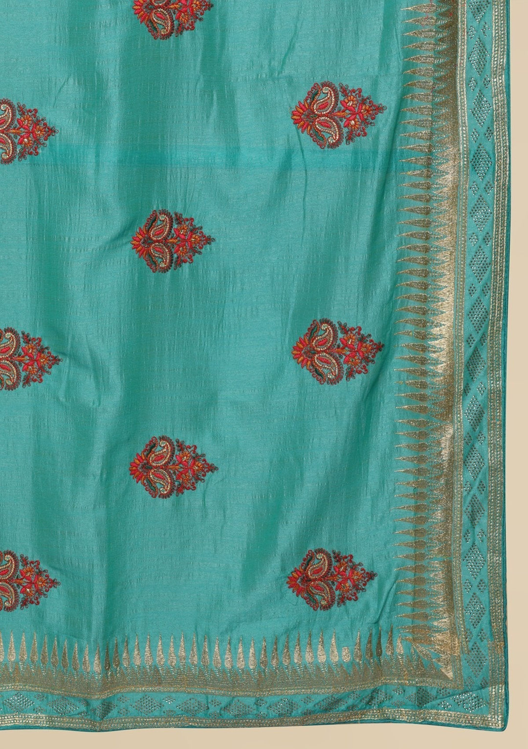 Sea Green Zariwork  Art Silk Designer Saree - koskii