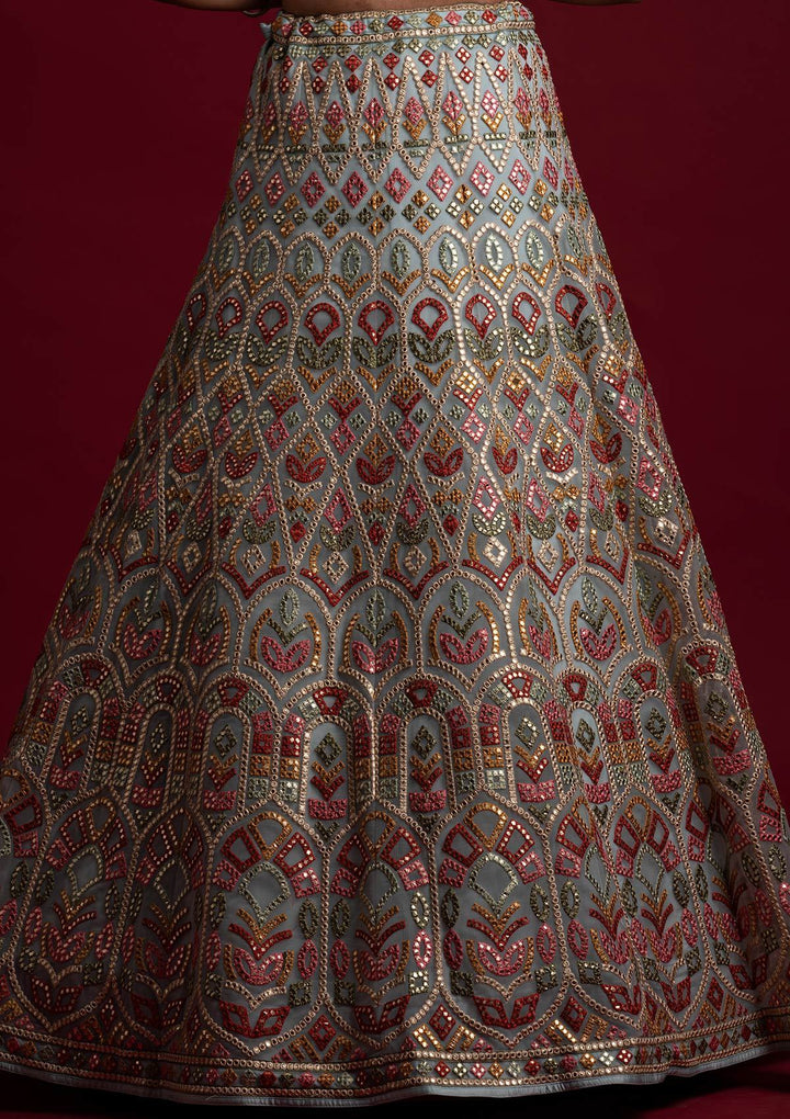 Sky Blue Gotapatti Net Designer Lehenga - koskii