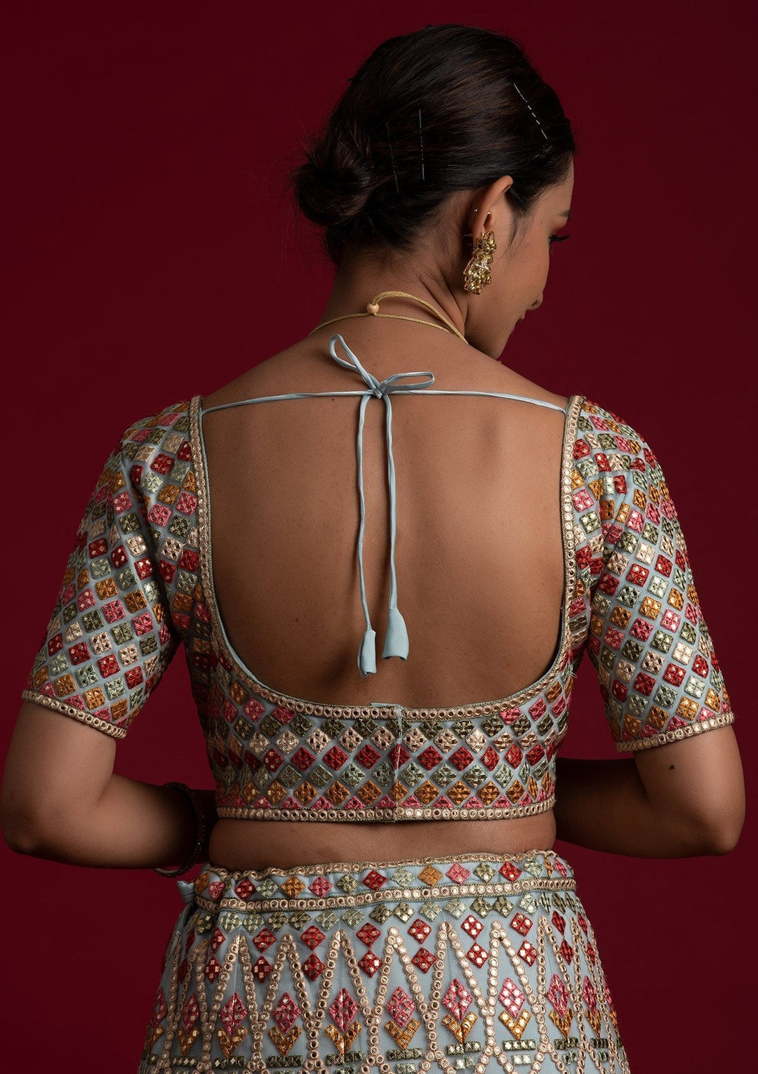 Sky Blue Gotapatti Net Designer Lehenga - koskii