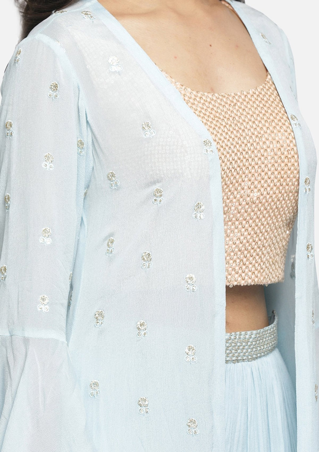 Sky Blue Sequins Semi Crepe Designer Salwar Suit - koskii