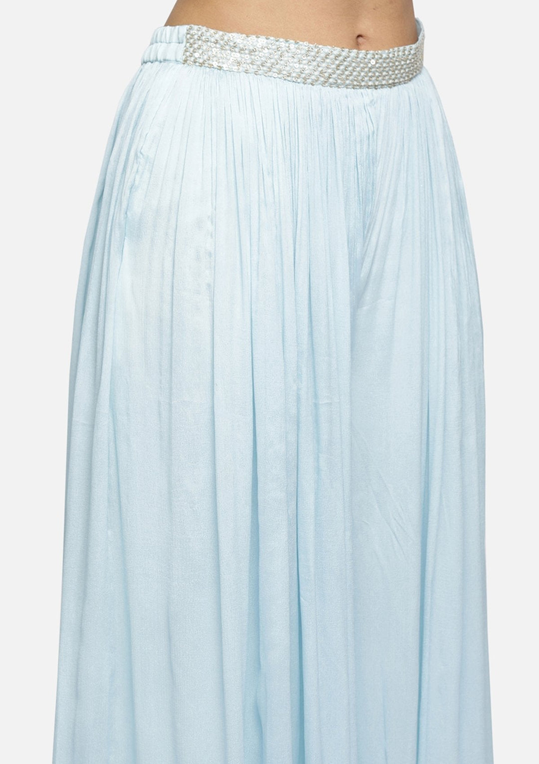 Sky Blue Sequins Semi Crepe Designer Salwar Suit - koskii