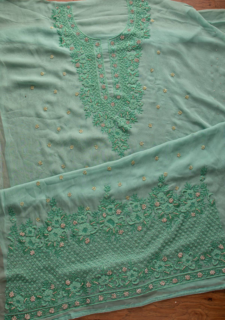 Sky Blue Silver Stonework Georgette Designer Unstitched Salwar Suit - koskii