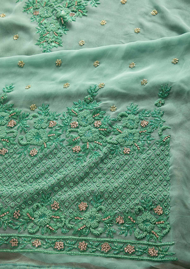 Sky Blue Silver Stonework Georgette Designer Unstitched Salwar Suit - koskii