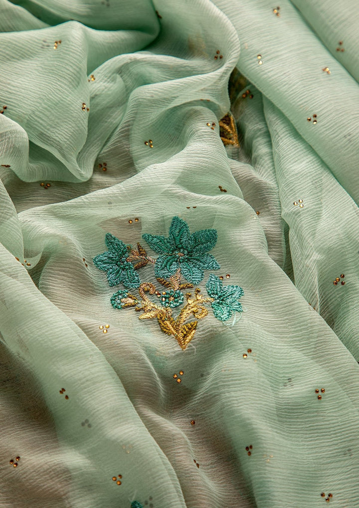 Sky Blue Threadwork Chiffon Designer Unstitched Salwar Suit - koskii