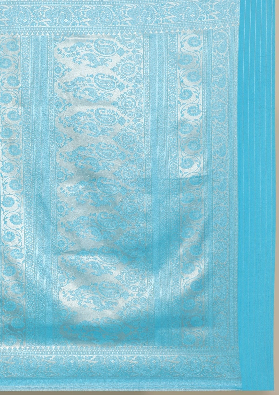 Turquoise Blue Silver Zariwork Raw Silk Designer Saree - koskii