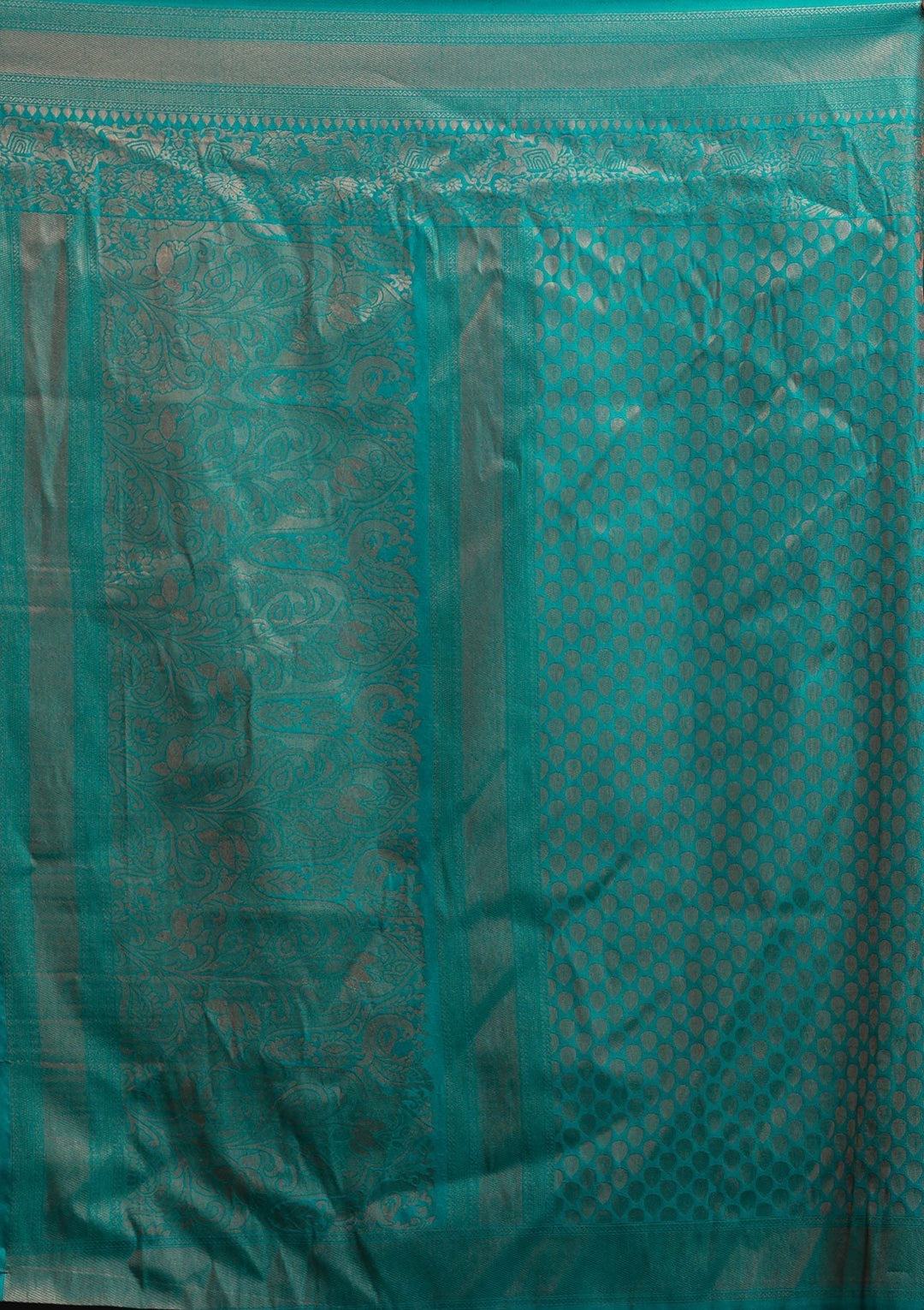 Turquoise Blue Zariwork Art Silk Designer Saree - koskii
