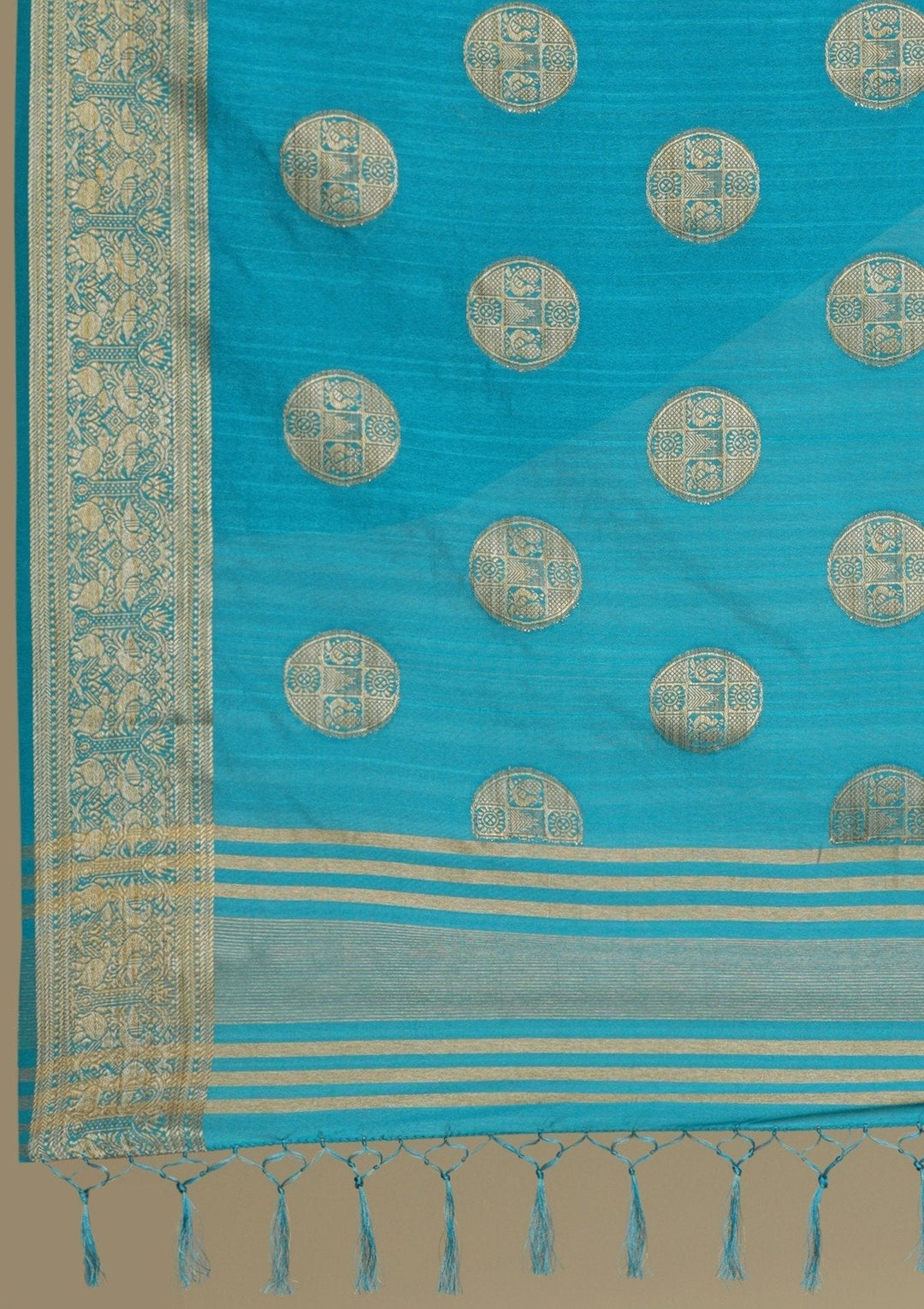 Turquoise Blue Zariwork Raw Silk Designer Saree - koskii