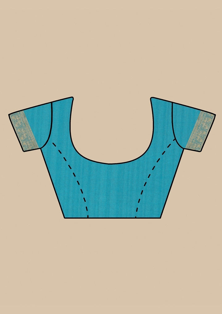Turquoise Blue Zariwork Raw Silk Designer Saree - koskii