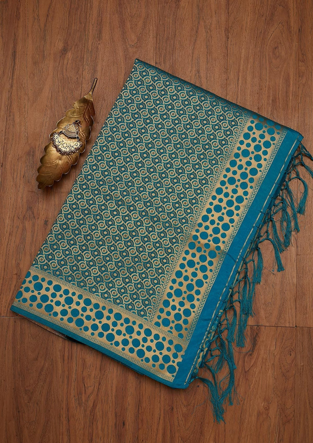 Turquoise Blue Zariwork Raw Silk Designer Saree - koskii