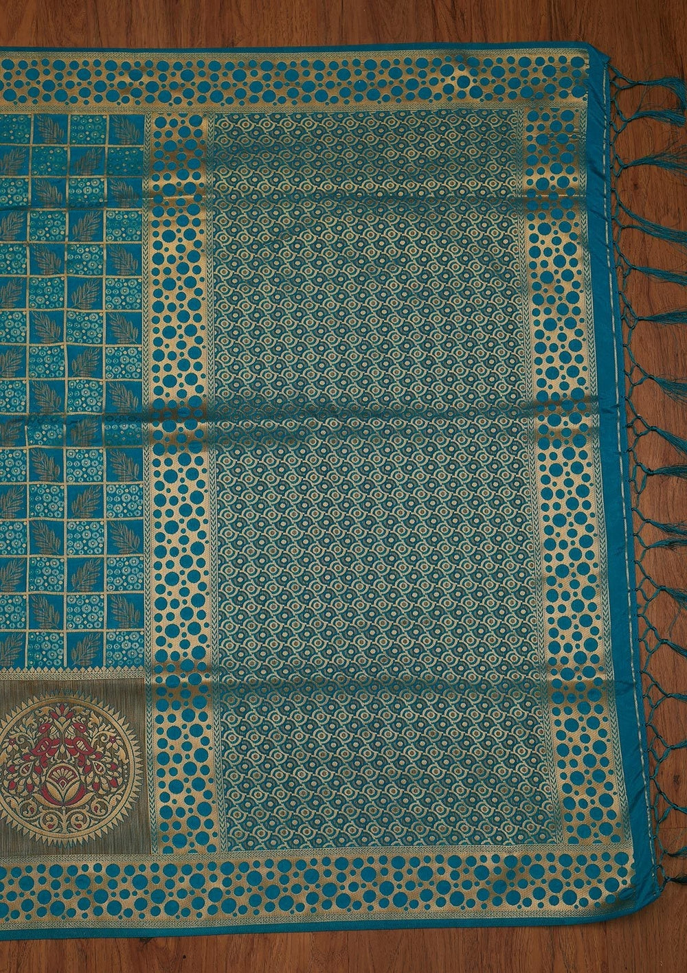 Turquoise Blue Zariwork Raw Silk Designer Saree - koskii