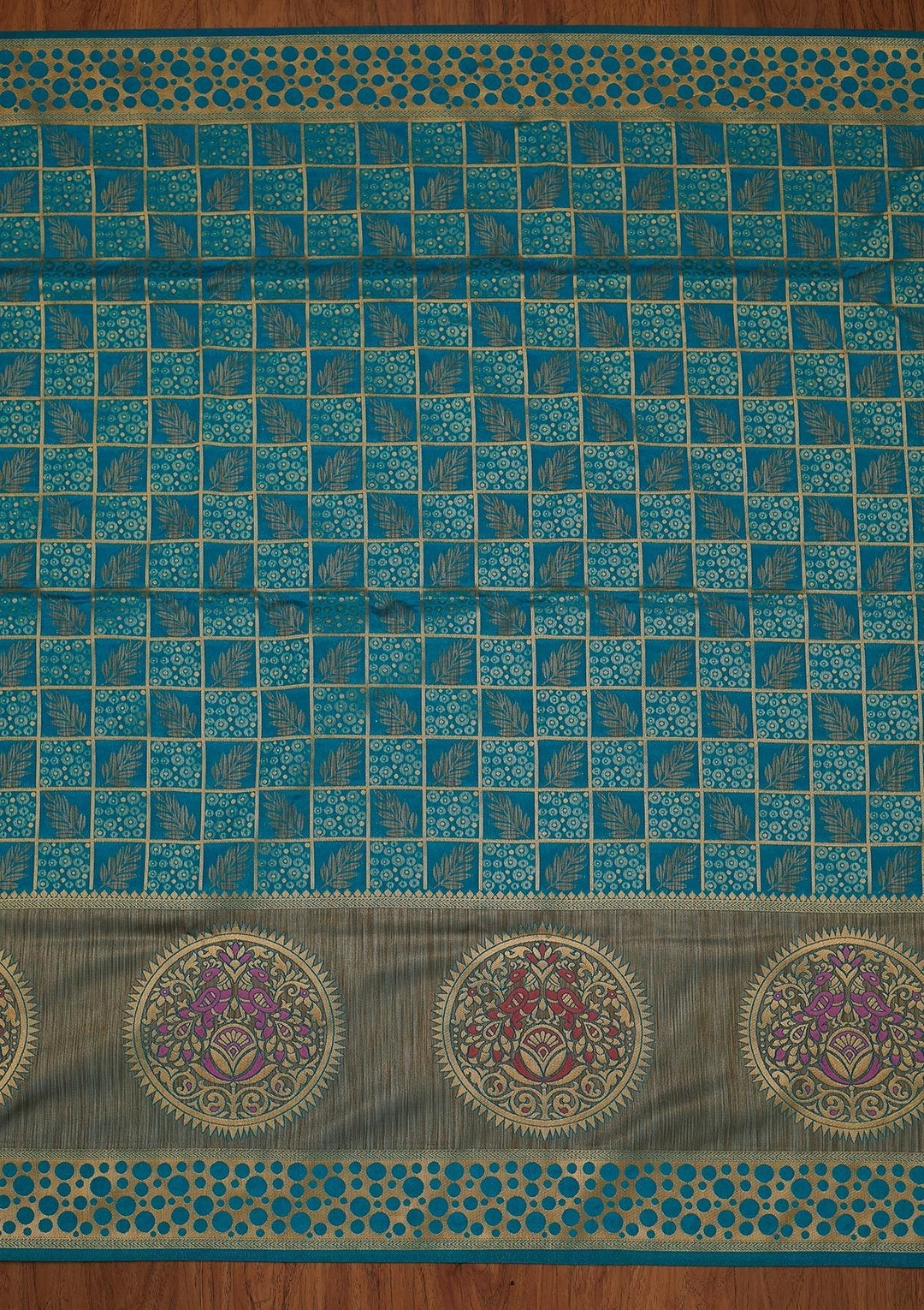 Turquoise Blue Zariwork Raw Silk Designer Saree - koskii